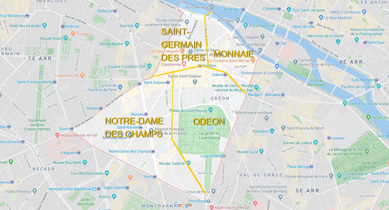 Carte détaillée des différents quartiers du 6ème arrondissement de Paris