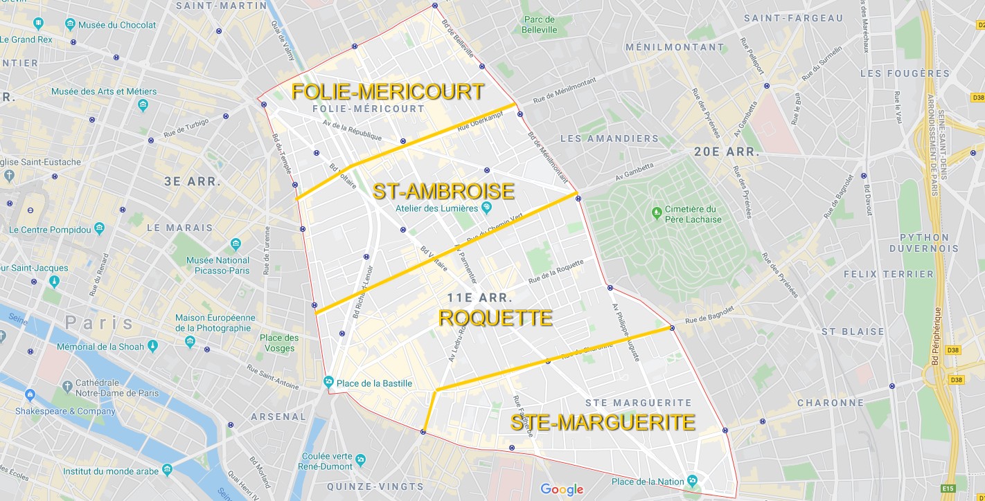 Plan des quartiers du 11ème
